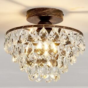 (NEW) 9”x10” Bronze Crystal Flush Mount Light/ Hallway Light/ Small room